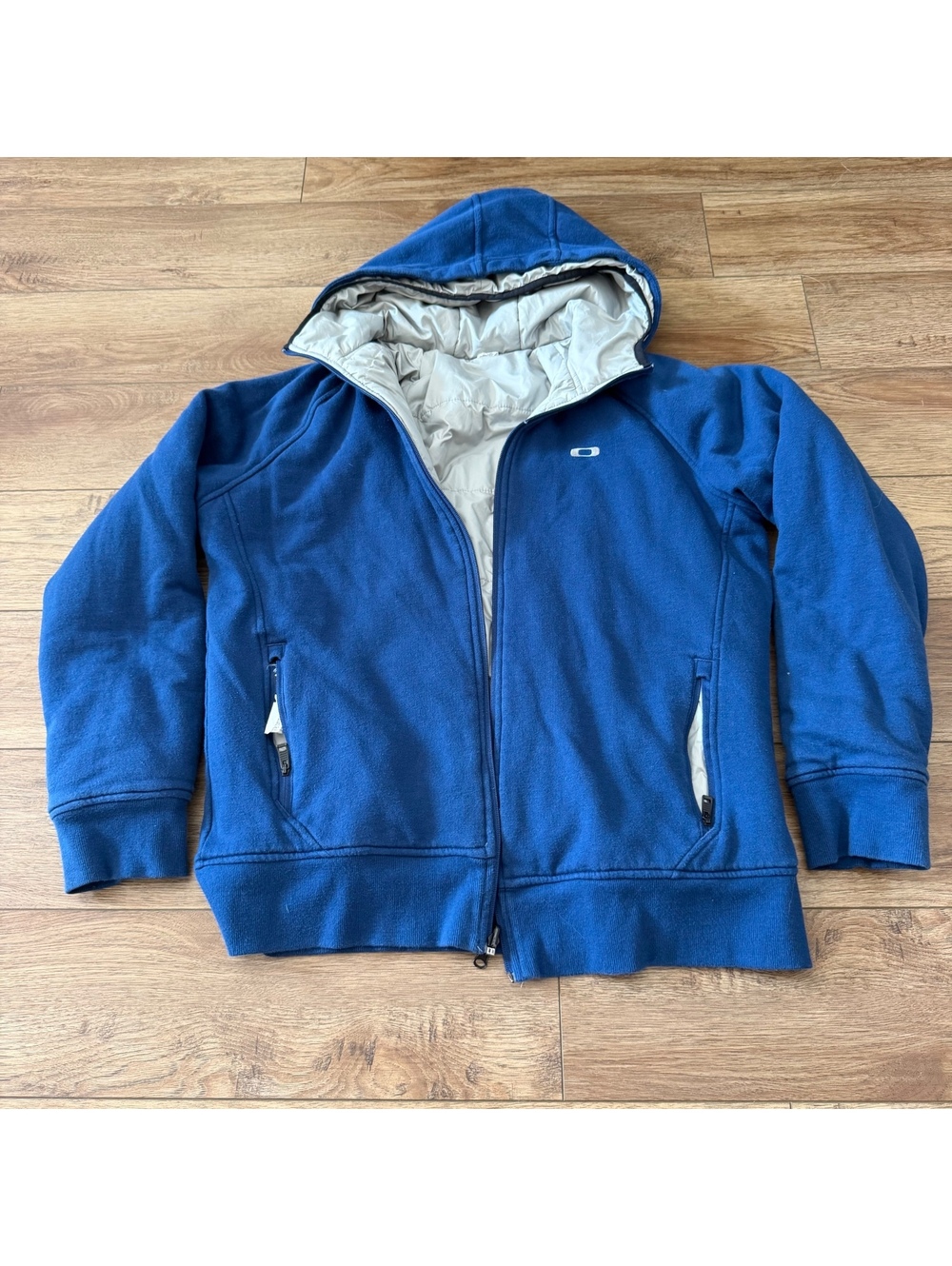 Oakley Men's Reversible Hoodie Puffer Jacket Sz M Blue Gray